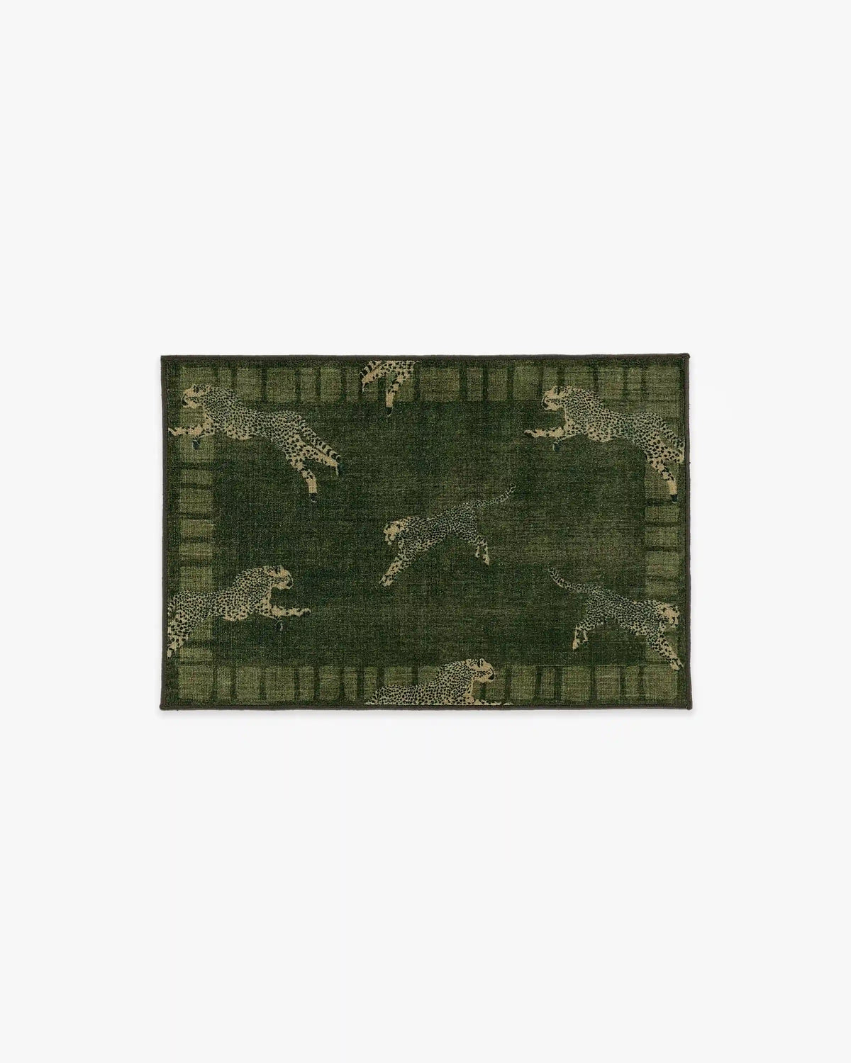 Leaping Cheetah Olive Green Rug by Scalamandré