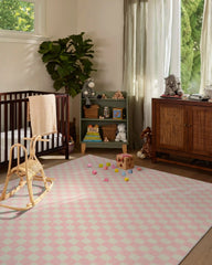 Let's Play Checkers Pink Rug