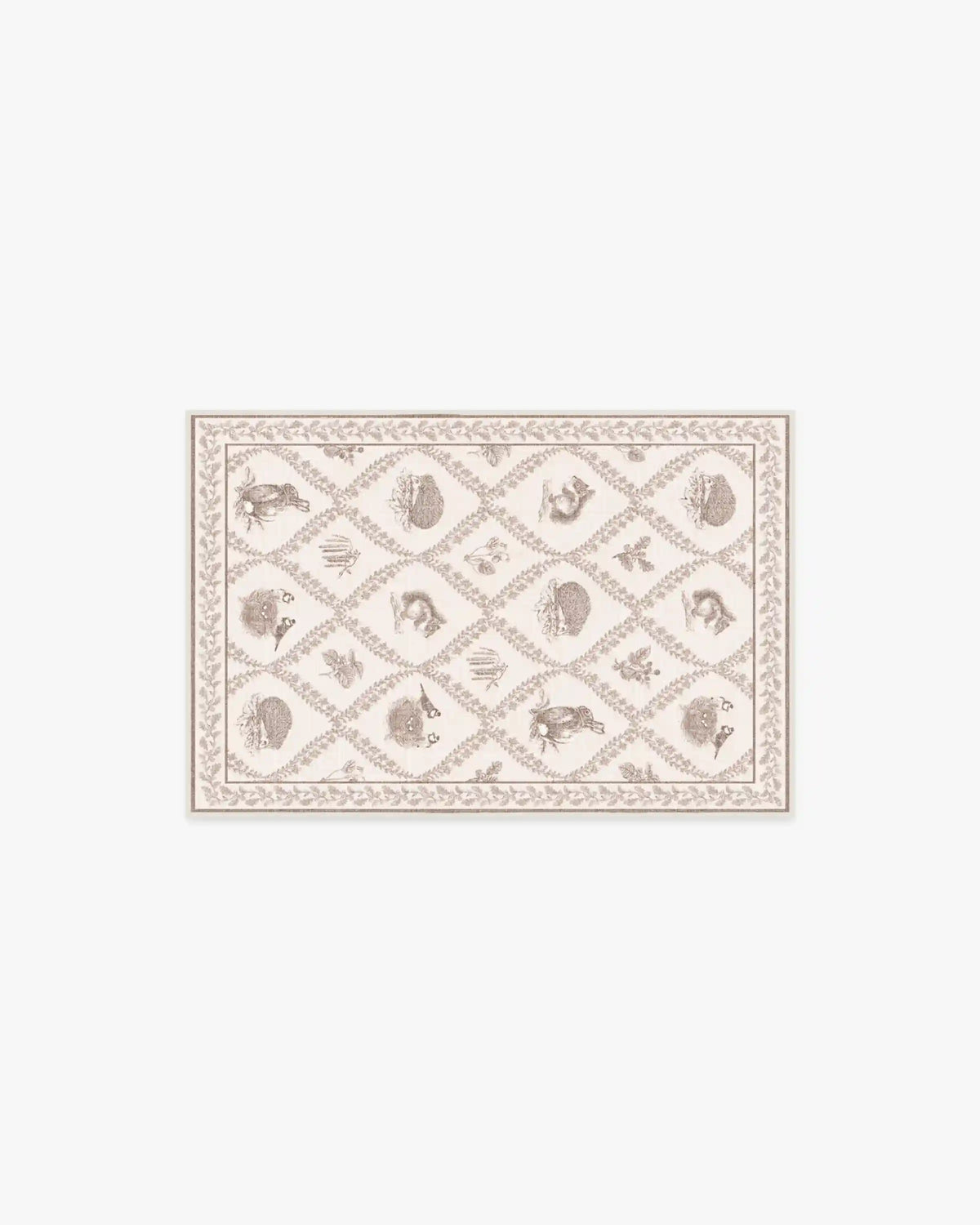 Squirrel & Hedgehog Fawn Rug by Sanderson